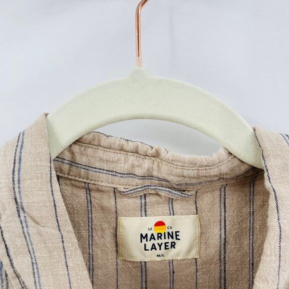 Marine Layer tan blue striped button down M/L - Picture 2 of 3